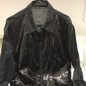 Sequined point collar men’s 2XL long sleeve black